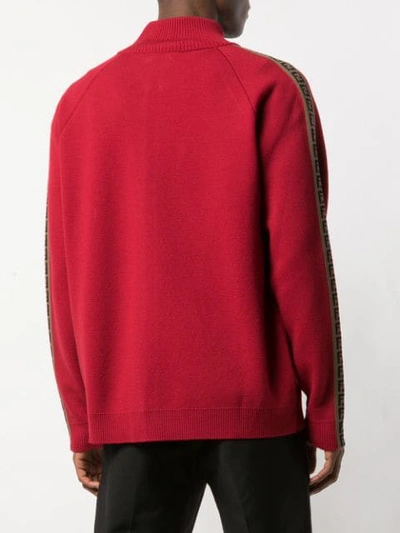 Shop Fendi Ff Stripes Zipped Cardigan In Red