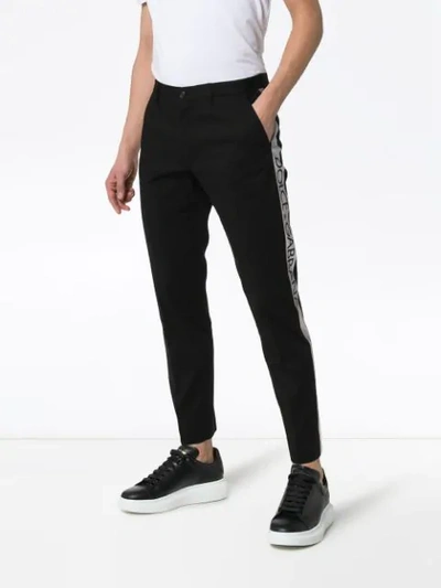 Shop Dolce & Gabbana Logo Stripe Stretch Cotton Blend Chinos In Black