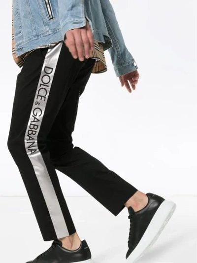 Shop Dolce & Gabbana Logo Stripe Stretch Cotton Blend Chinos In Black