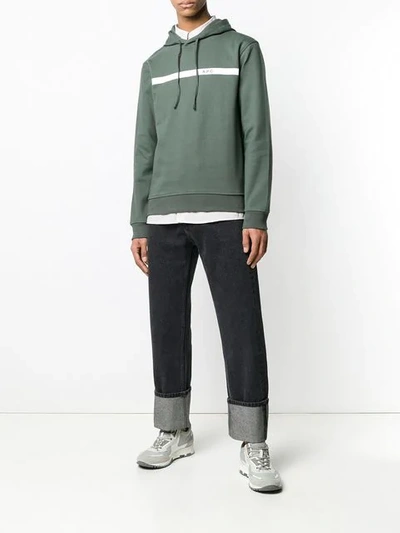 Shop A.p.c. Stripe Logo Hoodie In Green