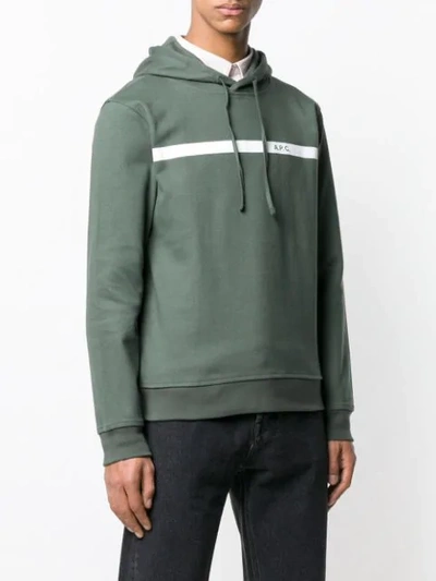 Shop A.p.c. Stripe Logo Hoodie In Green