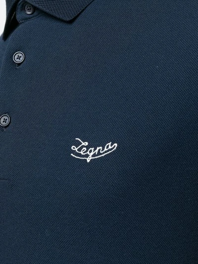 Shop Ermenegildo Zegna Logo Embroidered Polo Top In Blue
