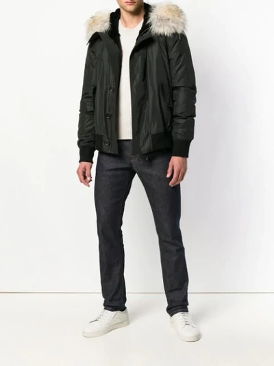 Shop Yves Salomon Hooded Bomber Jacket In Black