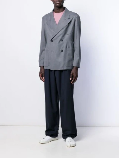 Shop Maison Margiela Double-breasted Blazer In Grey