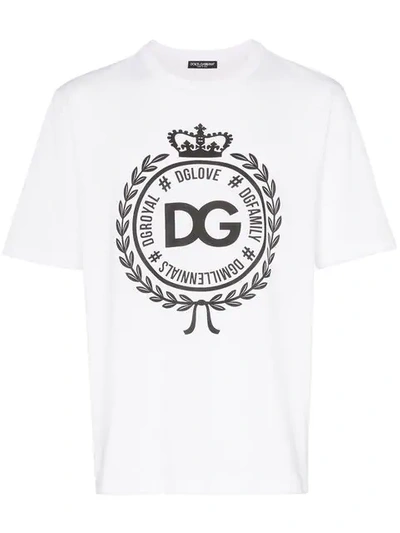 Shop Dolce & Gabbana Dg Crest Logo Cotton T-shirt In White