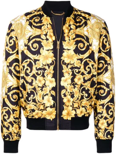 Shop Versace Baroque Print Bomber Jacket In Yellow