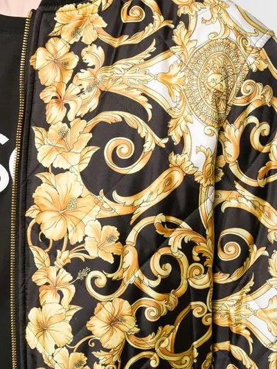 Shop Versace Baroque Print Bomber Jacket In Yellow