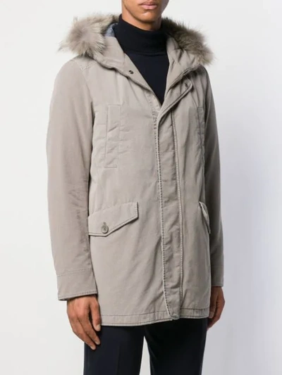 Shop Herno Hooded Parka Coat In Grey