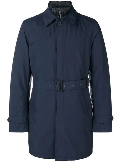 Shop Herno Belted Fitted Trench Coat In Blue