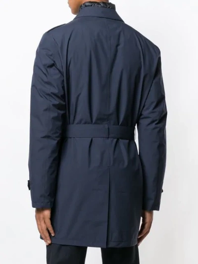 Shop Herno Belted Fitted Trench Coat In Blue