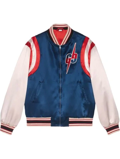 Shop Gucci Acetate Bomber Jacket With Gg Blade In Blue