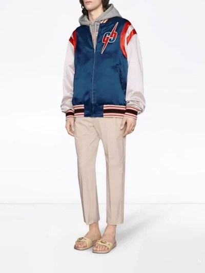 Shop Gucci Acetate Bomber Jacket With Gg Blade In Blue