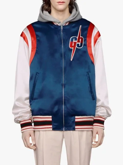 Shop Gucci Acetate Bomber Jacket With Gg Blade In Blue