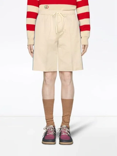 Shop Gucci Cotton Drill Shorts With Acetate Stripe In White