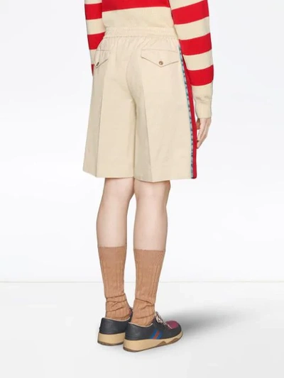 Shop Gucci Cotton Drill Shorts With Acetate Stripe In White