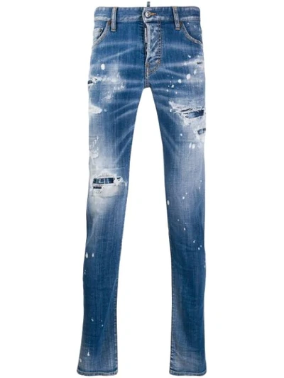 Shop Dsquared2 Ripped White Spots Slim Jeans In Blue