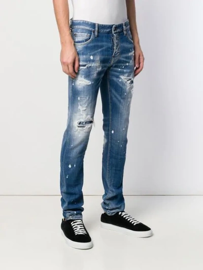 Shop Dsquared2 Ripped White Spots Slim Jeans In Blue