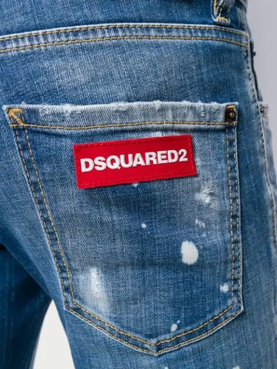 Shop Dsquared2 Ripped White Spots Slim Jeans In Blue