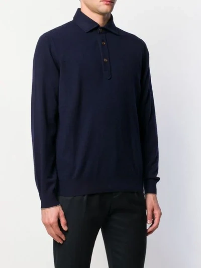 Shop Brunello Cucinelli Buttoned Collar Sweater In Blue