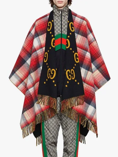 Shop Gucci Reversible Gg Wool Poncho In Red ,white