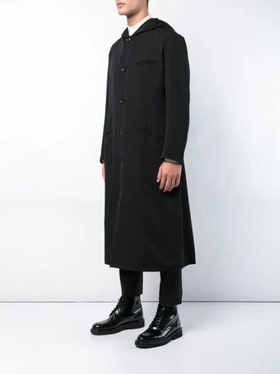 Shop Yohji Yamamoto Boxy Hooded Coat - Black