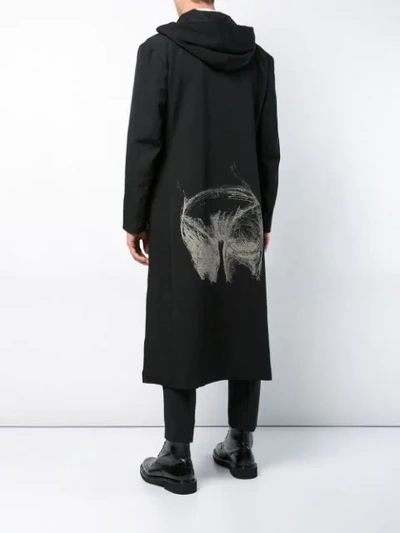 Shop Yohji Yamamoto Boxy Hooded Coat - Black