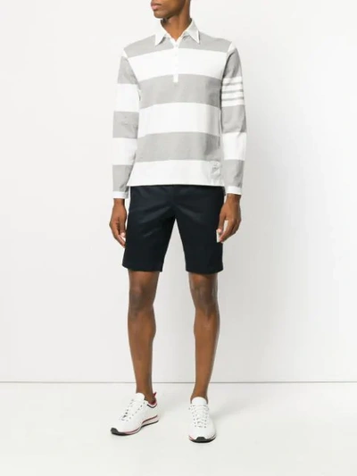 Shop Thom Browne Rugby Stripe Relaxed Fit Long Sleeve Polo In Grey