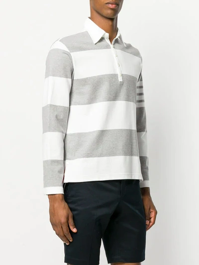 Shop Thom Browne Rugby Stripe Relaxed Fit Long Sleeve Polo In Grey