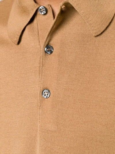 Shop John Smedley Long Sleeve Polo Shirt - Brown