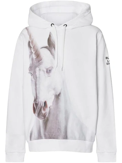 Shop Burberry Unicorn Print Hoodie In White