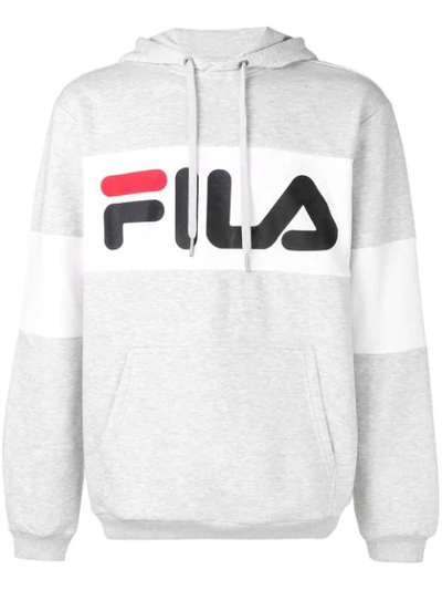 Shop Fila Logo Print Hoodie In Grey