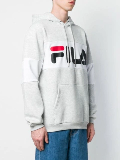 Shop Fila Logo Print Hoodie In Grey