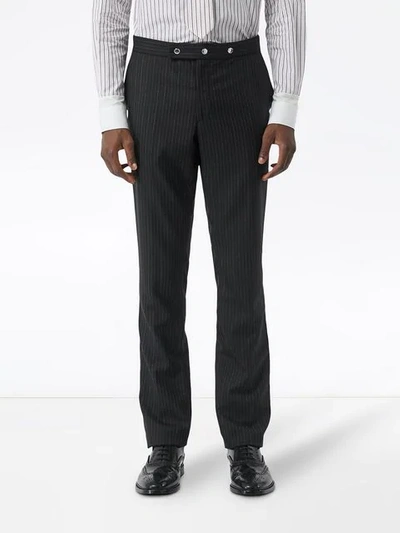 Shop Burberry Classic Fit Pinstriped Wool Tailored Trousers In Black