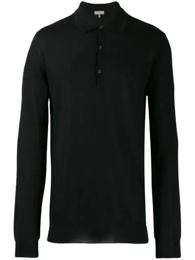 Shop Lanvin Fine Knit Polo Shirt In Black