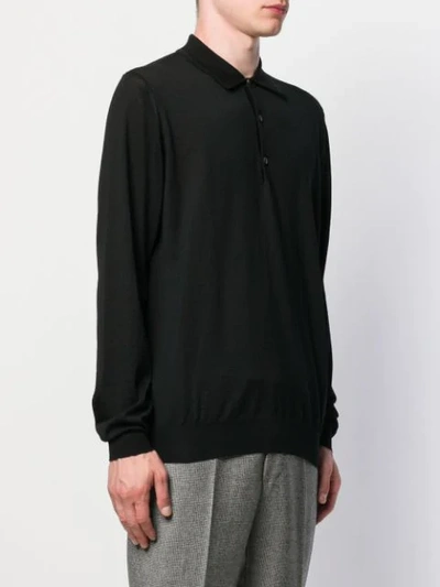 Shop Lanvin Fine Knit Polo Shirt In Black