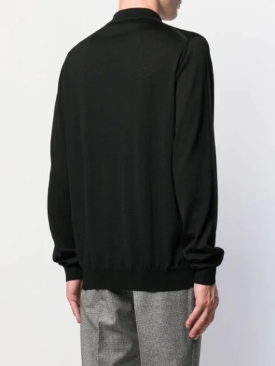 Shop Lanvin Fine Knit Polo Shirt In Black