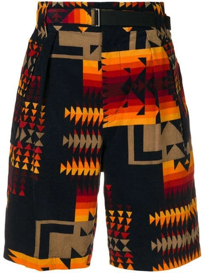 SACAI AZTEC PATTERN CORDUROY SHORTS - 蓝色