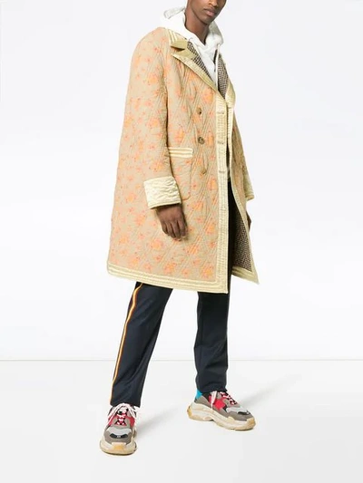 Shop Gucci Floral Print Quilted Coat In Multicolour