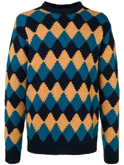 Shop Prada Rhomb-design Loose Sweater In Blue