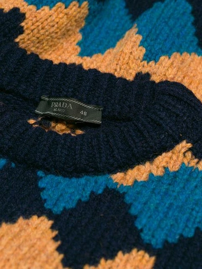 Shop Prada Rhomb-design Loose Sweater In Blue