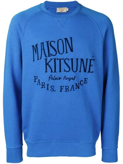 Shop Maison Kitsuné Logo Embroidered Sweatshirt In Blue