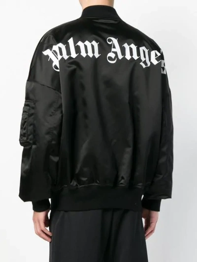 Shop Palm Angels Zipped Logo Bomber Jacket In 1001 Black White