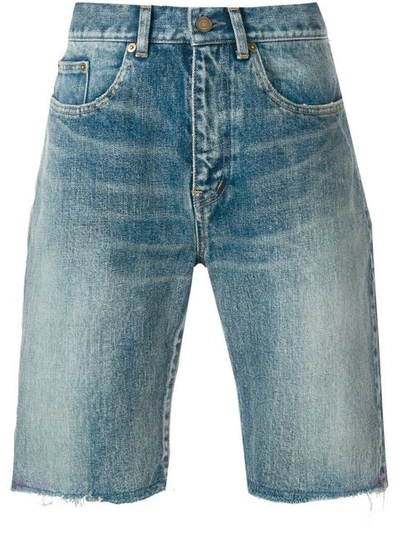 Shop Saint Laurent Frayed Denim Shorts In 4272 Miami Blue