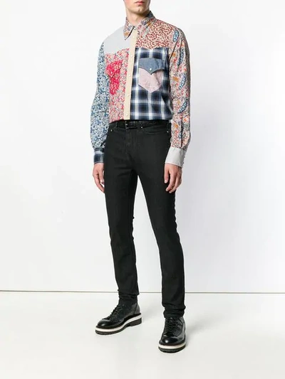 Shop Dsquared2 Patchwork Button Shirt In Blue