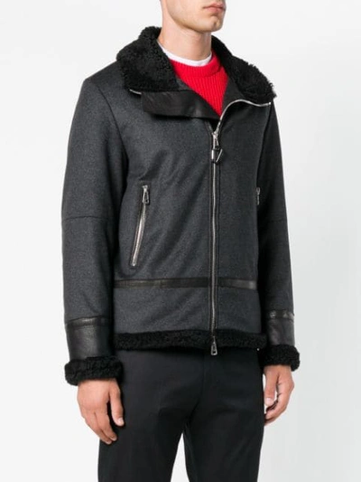 Shop Low Brand Shearling Zipped Jacket In Grey