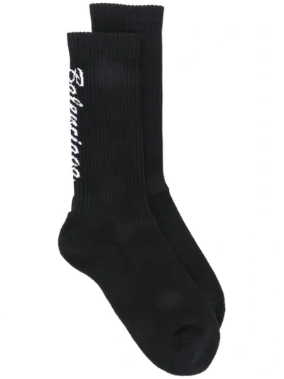 Shop Balenciaga Logo Ribbed Socks In White
