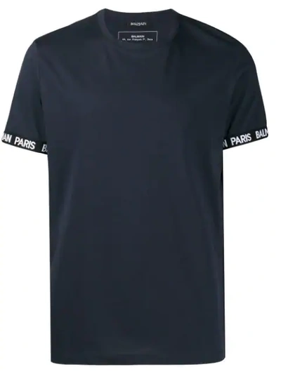 Shop Balmain Logo Trim T-shirt In Blue