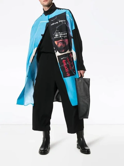 Shop Yohji Yamamoto Portrait And Text Print Shirt In Blue ,black