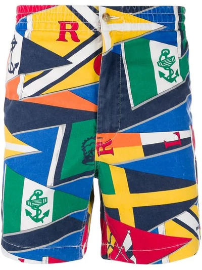 Shop Polo Ralph Lauren Flag Print Shorts In Blue