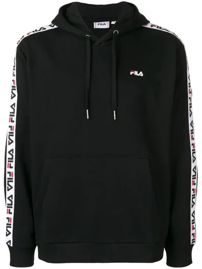 Shop Fila Logo Tape Hoodie In Black